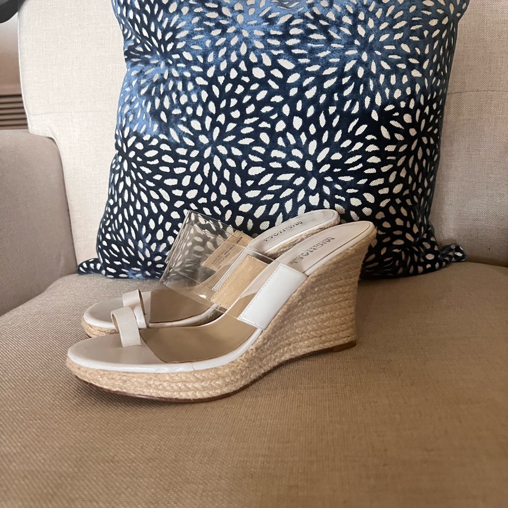 Marc Jacobs White and Tan Wedge Sandals